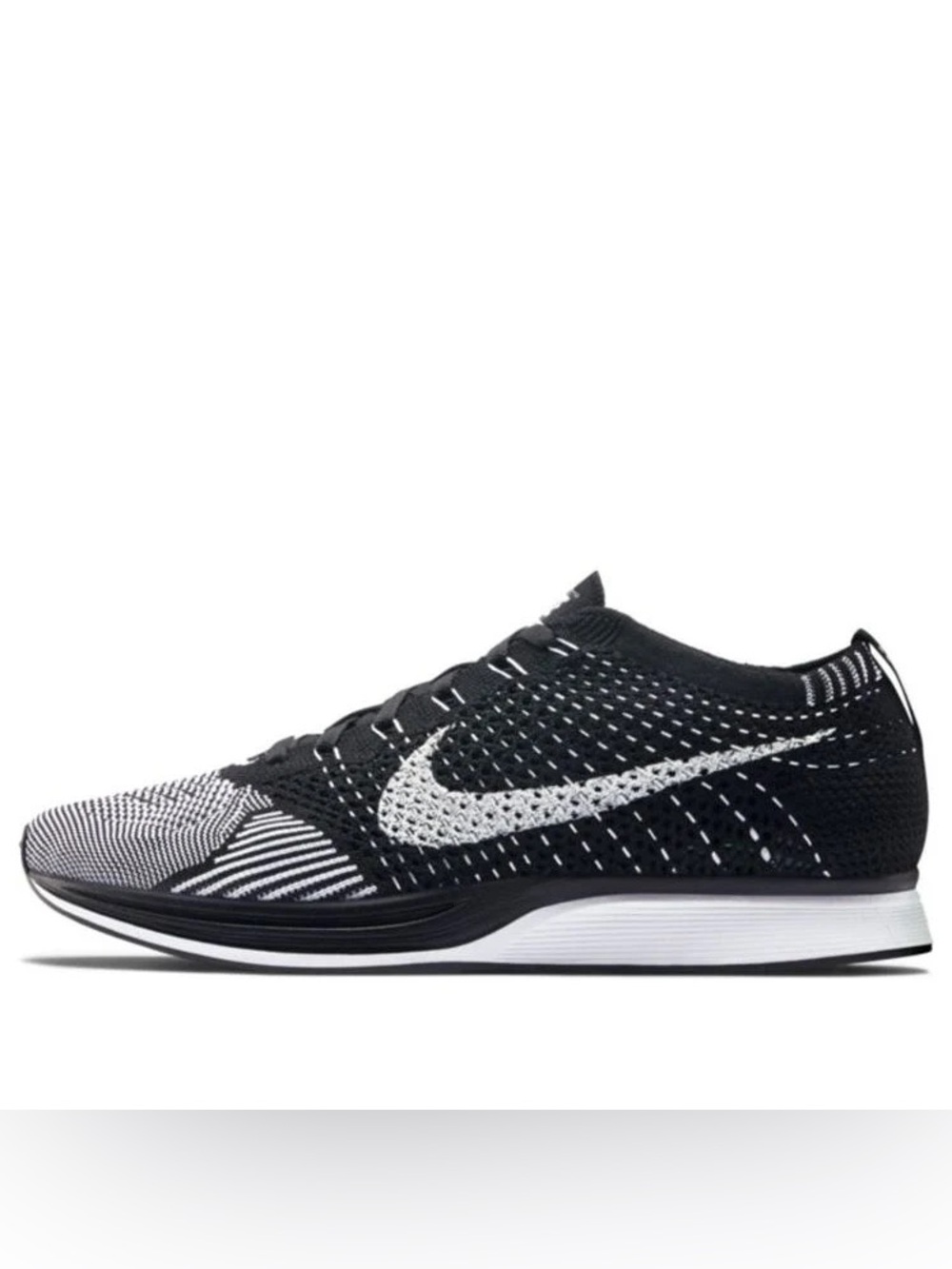 Nike Flyknit Racer Mesh Breathable Running Shoes Black White Mens Size 13
